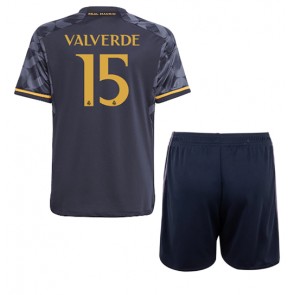 Real Madrid Federico Valverde #15 Dětské Venkovní dres komplet 2023-24 Krátký Rukáv (+ trenýrky)